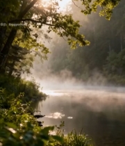  森林湖畔阳光自然风光483#竖屏 	 