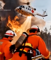  森林火灾救援直升机与消防员2459#竖屏 	 