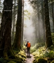  森林中背包客徒步前行4968#竖屏 	 