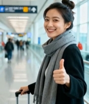  机场内微笑竖大拇指的女性5456#竖屏 	 