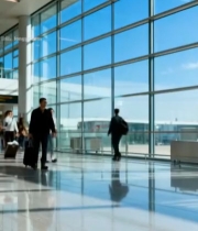  机场内机器人托盘送餐画面6502#竖屏 	 