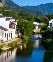  徽派建筑山水风光2533#竖屏 	 