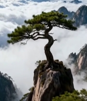  黄山云海中的松树景观(1)3390#竖屏 	 