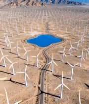  荒漠风力发电场全景6193#竖屏 	 