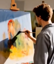  画室中画家作画素材3506#竖屏 	 