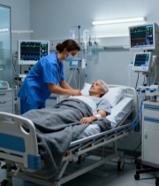  护士照看医院病床上的病人7319#竖屏 	 