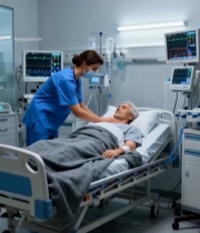  护士照看医院病床上的病人7319#竖屏 	 