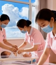  护士在医院照顾婴儿4192#竖屏 	 