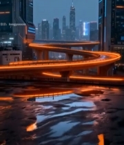  赛博朋克风城市高架桥夜景5446#竖屏 	 