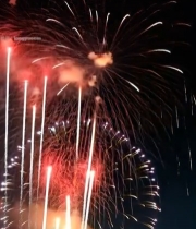  三人观赏夜空中绽放的烟花7431#竖屏 	 