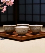  日式茶室茶具与樱花枝特写7329#竖屏 	 