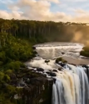  日落时分的壮丽瀑布景观1045#竖屏 	 