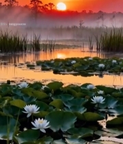  日出时分荷塘自然风光6545#竖屏 	 