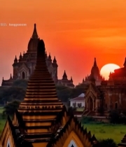  日落时分佛塔景观(1)814#竖屏 	 