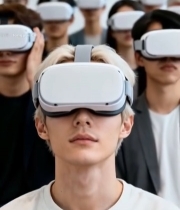  人群佩戴眼镜体验虚拟现实(1)2556#竖屏 	 