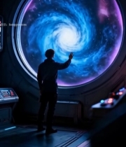  人物于舱内注视宇宙景象5983#竖屏 	 