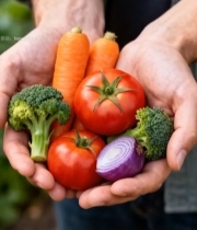  人手捧新鲜蔬菜特写2677#竖屏 	 