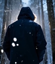  人于雪林逆光而立的场景267#竖屏 	 