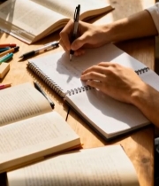  人手在笔记本上书写场景2437#竖屏 	 