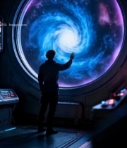  人物于舱内注视宇宙景象5983#竖屏 	 