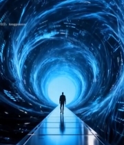  人物穿行科技感隧道2124#竖屏 	 