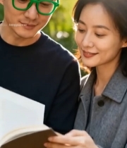  情侣户外一起看书画面5413#竖屏 	 