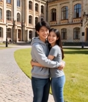  情侣户外相拥合影素材4124#竖屏 	 