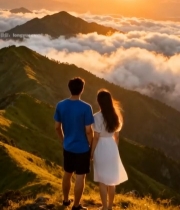  情侣山顶赏日落云海6677#竖屏 	 