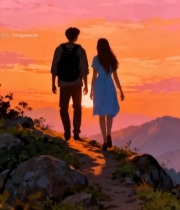  情侣日落山间漫步素材1799#竖屏 	 