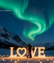  情侣在极光下浪漫相拥(1)5669#竖屏 	 