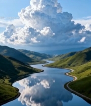  青山绿水间的云景倒影3523#竖屏 	 