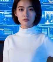  青年女性近景科技背景画面(1)5374#竖屏 	 