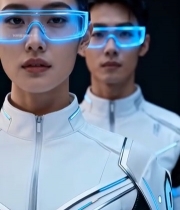  佩戴科技眼镜的男女形象5268#竖屏 	 