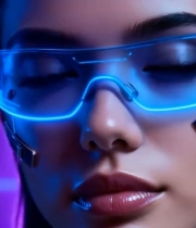  佩戴未来感眼镜的女性特写3743#竖屏 	 