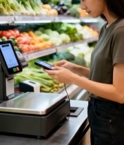  女性超市使用手机购物素材1895#竖屏 	 