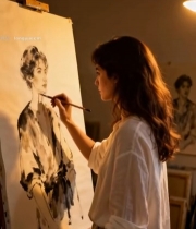  女性画室专注绘画5660#竖屏 	 