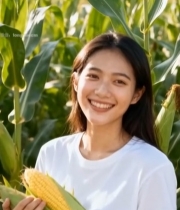  女子手持玉米站在玉米田中7193#竖屏 	 