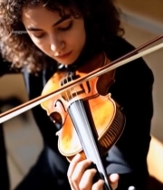  女子室内专注拉小提琴535#竖屏 	 