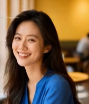  女性在咖啡馆微笑特写146#竖屏 	 