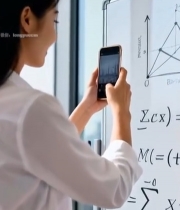  女职员在办公室拍摄白板内容764#竖屏 	 