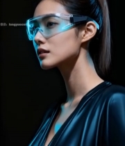  女性佩戴科技感眼镜特写(5)7400#竖屏 	 