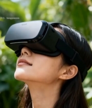  女性户外佩戴虚拟现实眼镜6656#竖屏 	 
