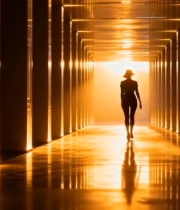  女人在光影走廊中行走(1)5706#竖屏 	 