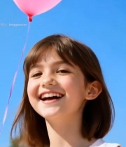  女孩户外微笑放飞粉色气球2204#竖屏 	 
