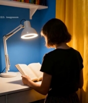  女孩台灯下阅读场景1983#竖屏 	 