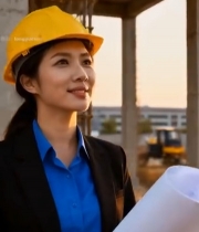  女工程师工地手持图纸查看6962#竖屏 	 