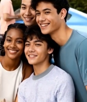  年轻人亲密合影微笑画面1405#竖屏 	 