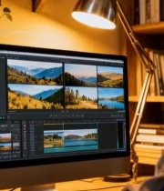  男子在室内专注操作电脑970#竖屏 	 