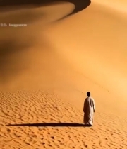  男子在沙漠中行走81#竖屏 	 