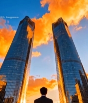  男子眺望城市高楼大厦3245#竖屏 	 